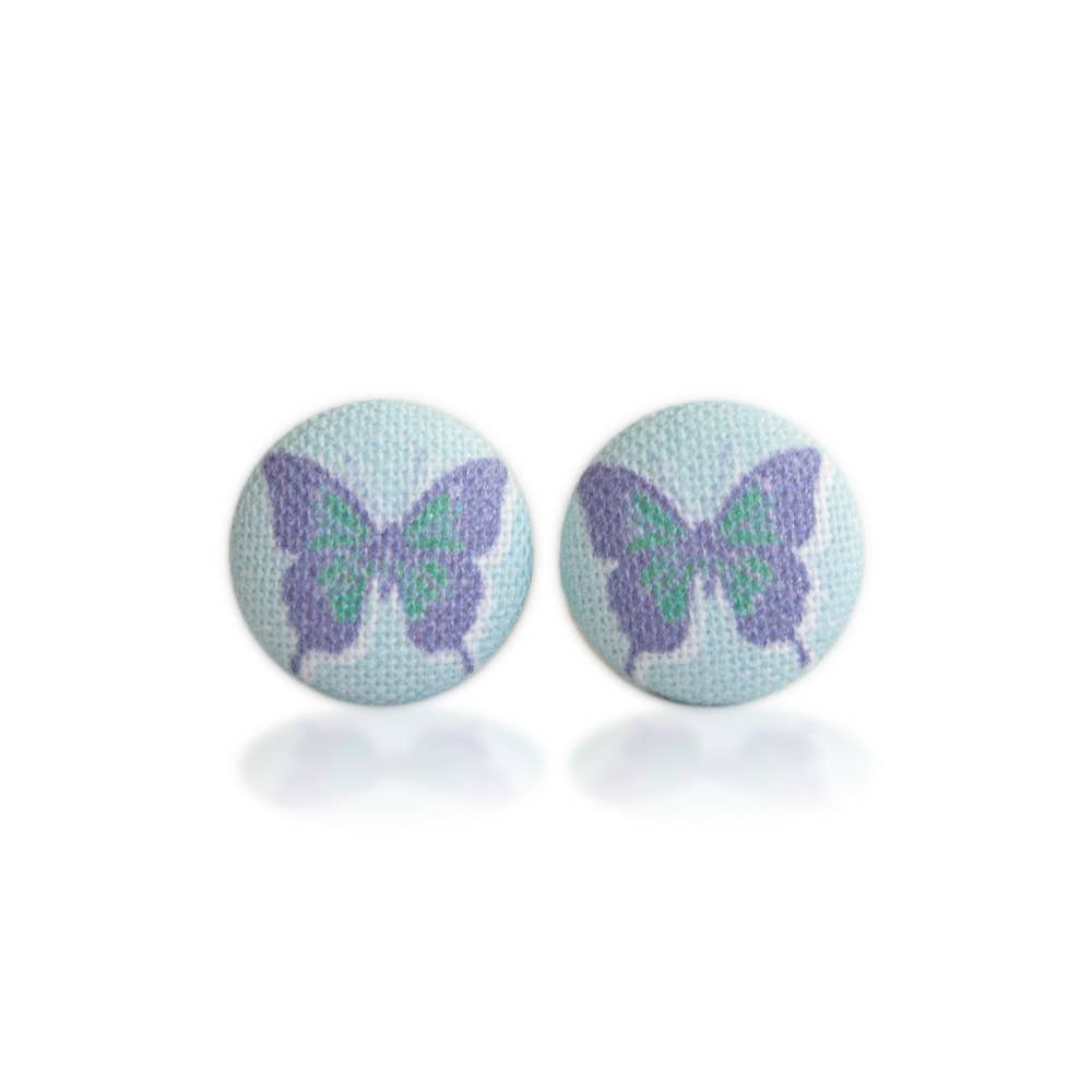 Watercolor Butterfly Fabric Button Earrings