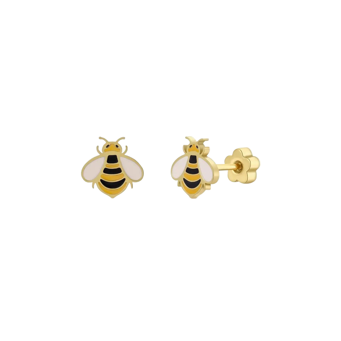 Enamel Flat Back Kids Earrings - Bumble Bee - JaxKelly