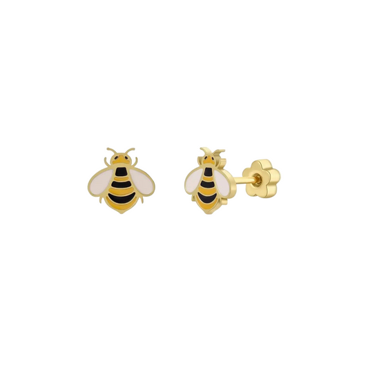 Enamel Flat Back Kids Earrings - Bumble Bee - JaxKelly