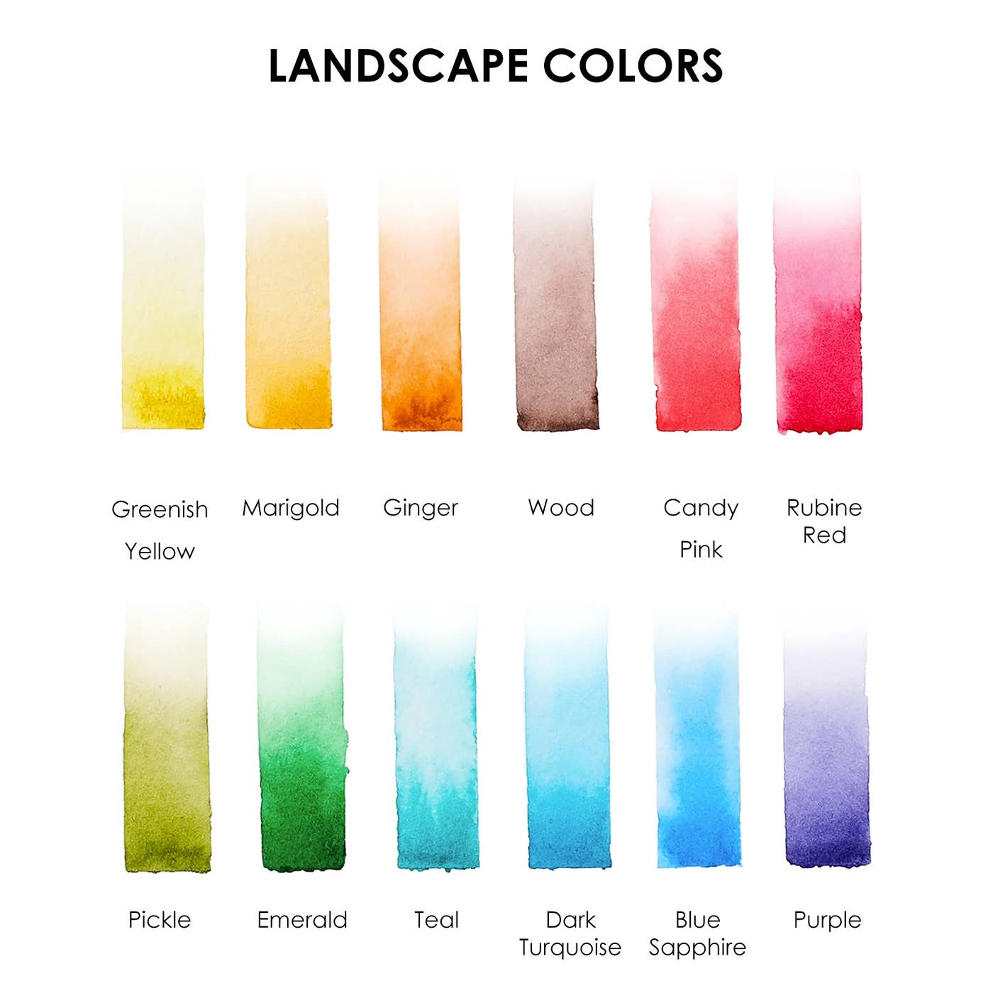 Watercolor Pocket Set Of 12 With Brush - Landscape Colors - Grabie