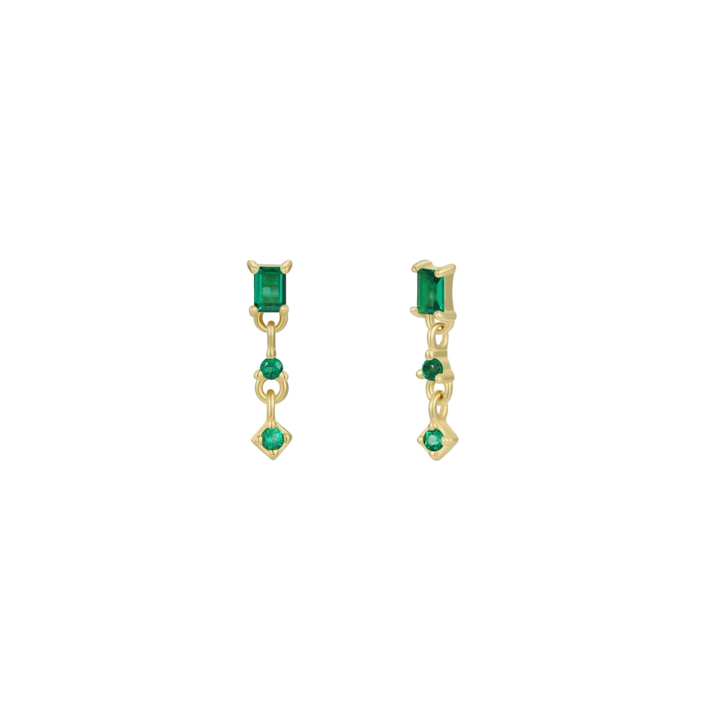 Mini Baguette Drop Earrings - Emerald - JaxKelly