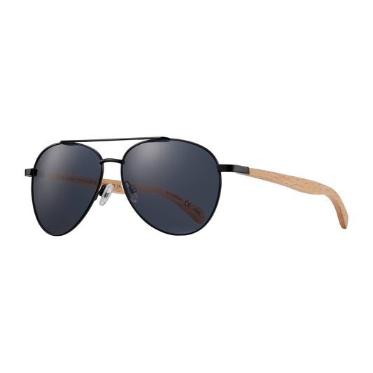 Blue Planet Eco-Eyewear - Amador Black Aviator Eco-Friendly Wood Polarized Sunglass