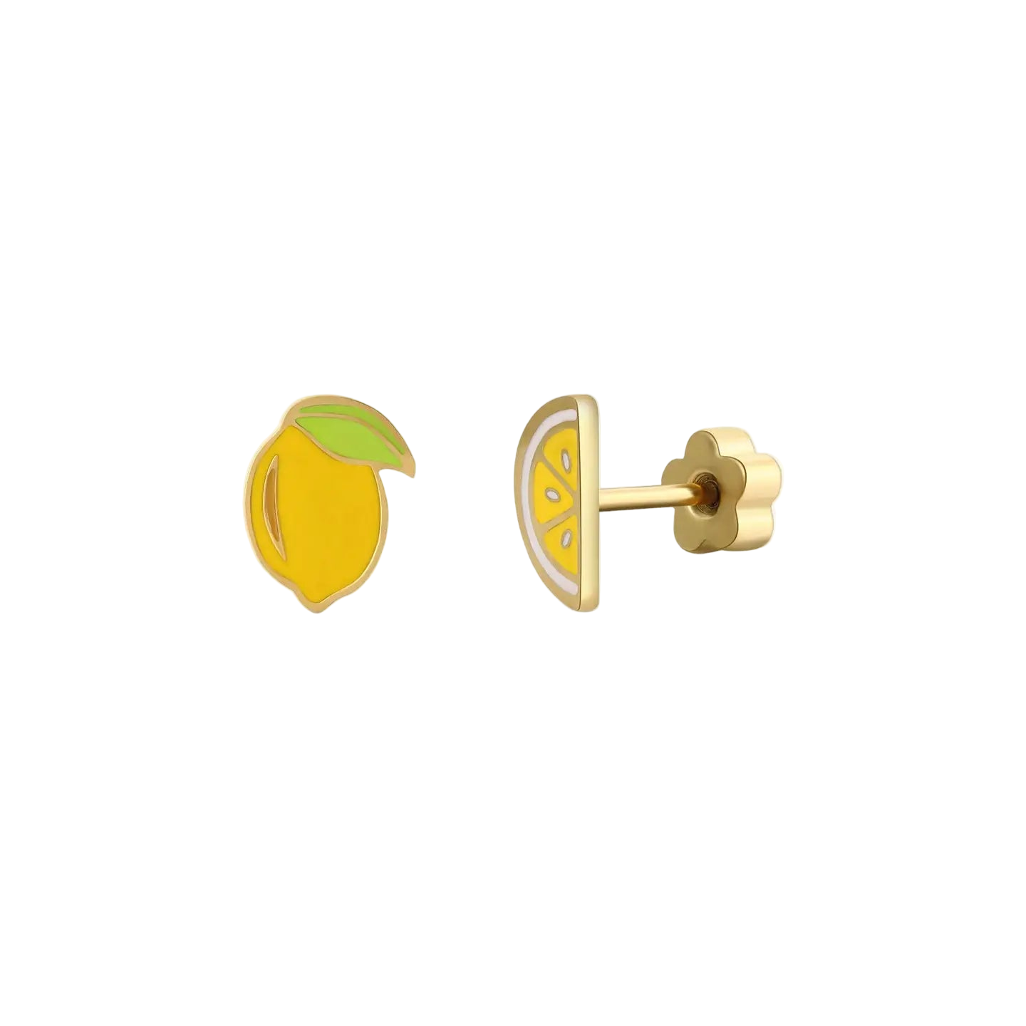 Enamel Flat Back Kids Earrings - Lemon - JaxKelly