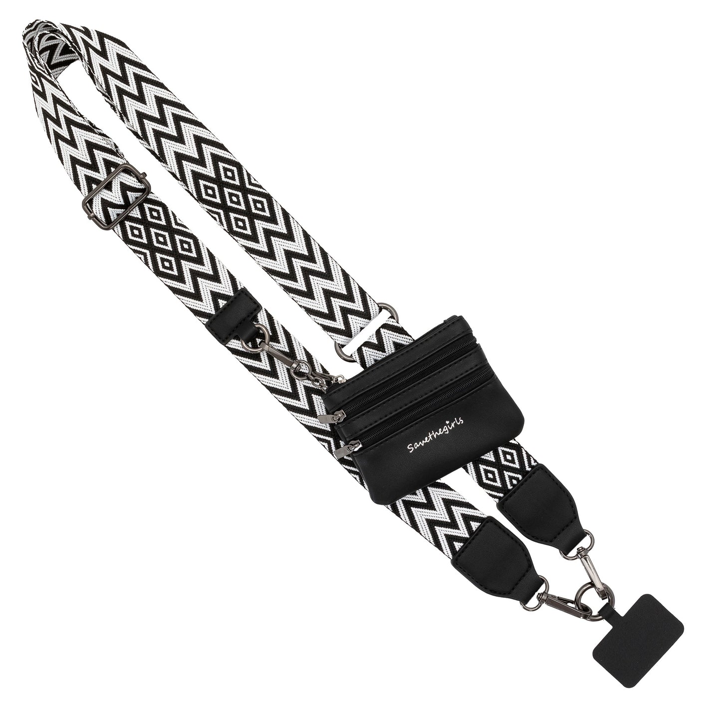 Clip & Go 3 in 1 Crossbody Phone Carrier Black & White Chevron