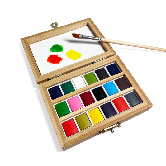 Watercolor Set - Eco-Friendly Bamboo Box - 18 Colors