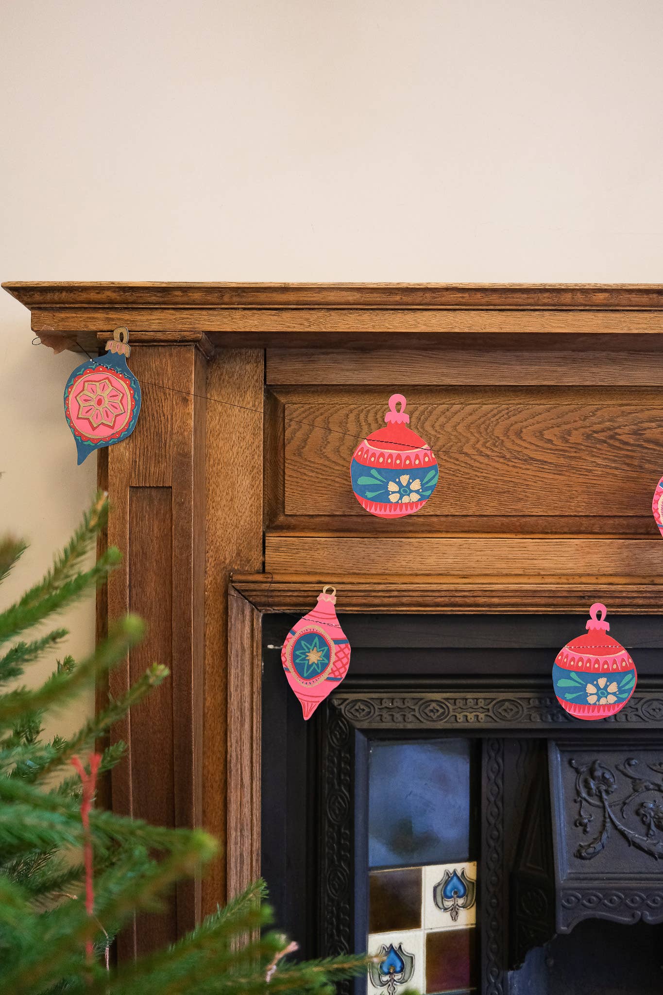 Baubles Sewn Garland - Screen Printed by Hand
