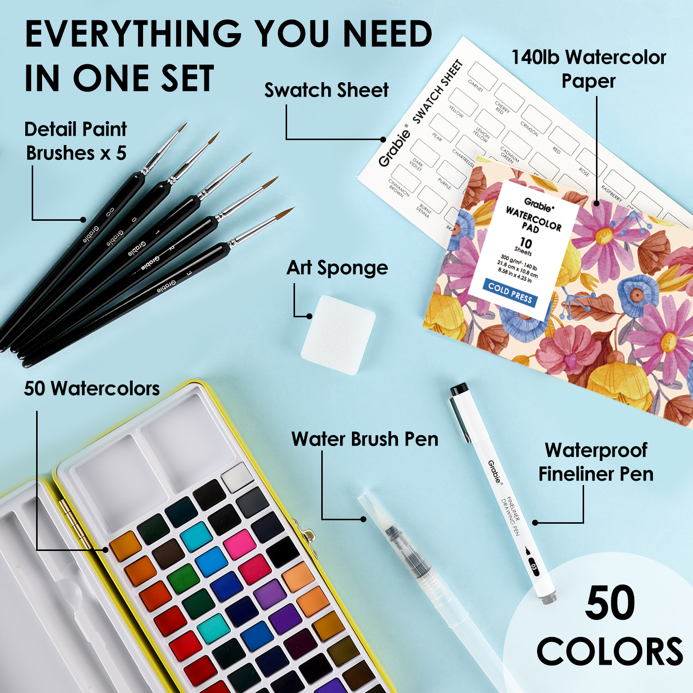 All-In-One Premium Watercolor Set of 50 - Grabie