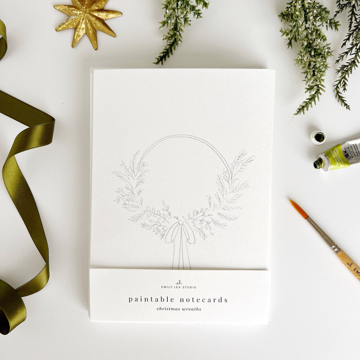 Christmas Wreaths Paintable Notecards - emily lex studio