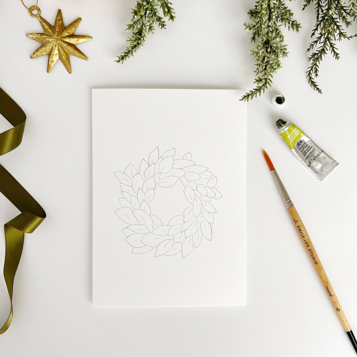 Christmas Wreaths Paintable Notecards - emily lex studio