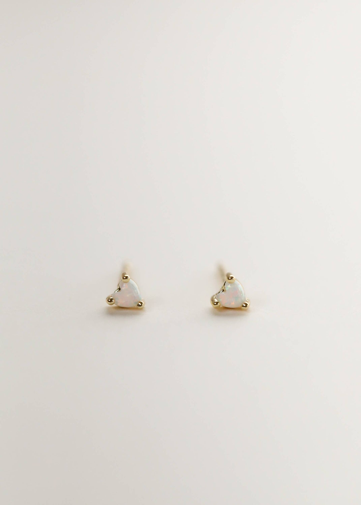 Tiny White Opal Heart Gold Earrings