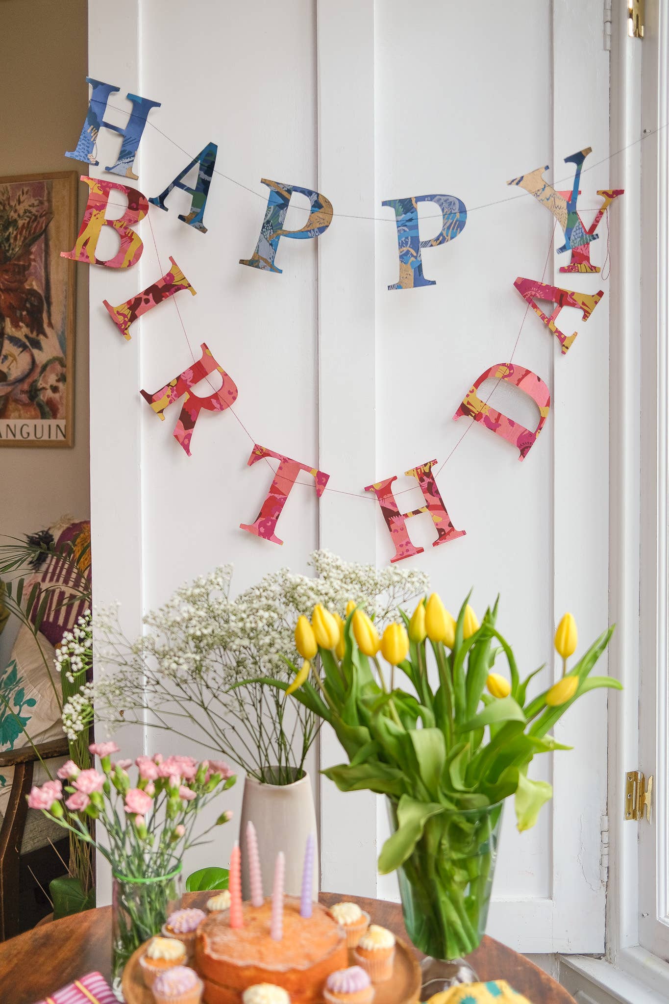 Happy Birthday Garland Banner - Recycled - Hand Printed