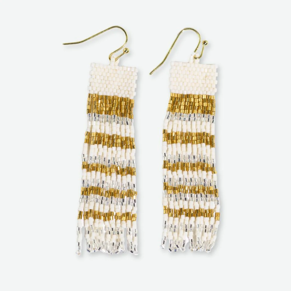 Billie Mixed Horizontal Stripes Beaded Fringe Earrings St. Moritz