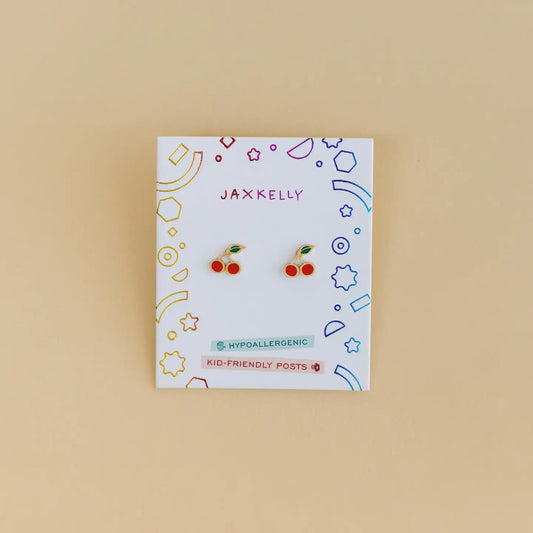 Cherry Enamel Flat Back Kids Earrings