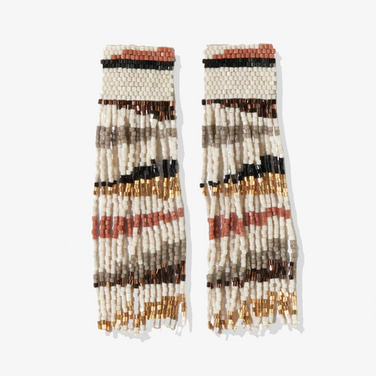 Belle Angled Stripes Beaded Fringe Earrings - Mixed Metallic