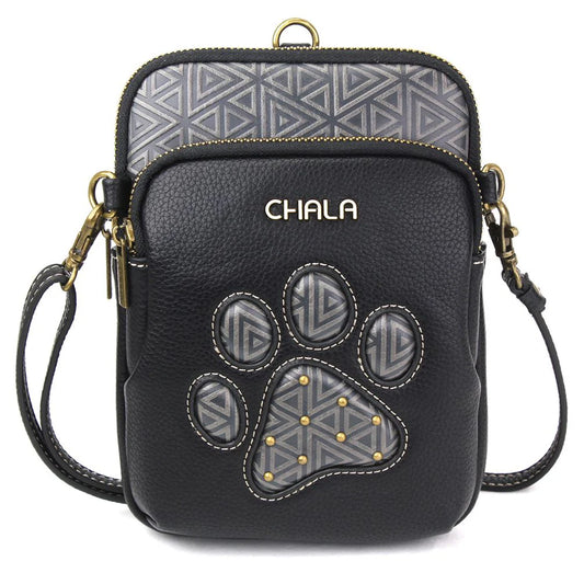 Black Paw Print Leather Crossbody Bag