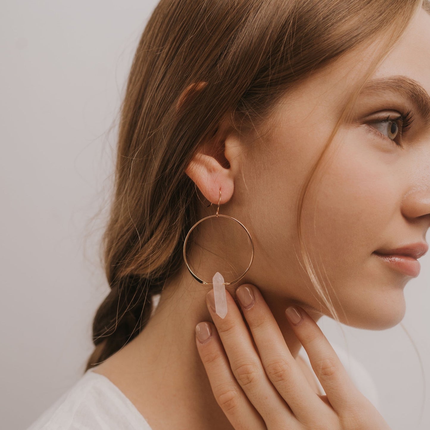 Rose Quartz Golden Hoop Earrings