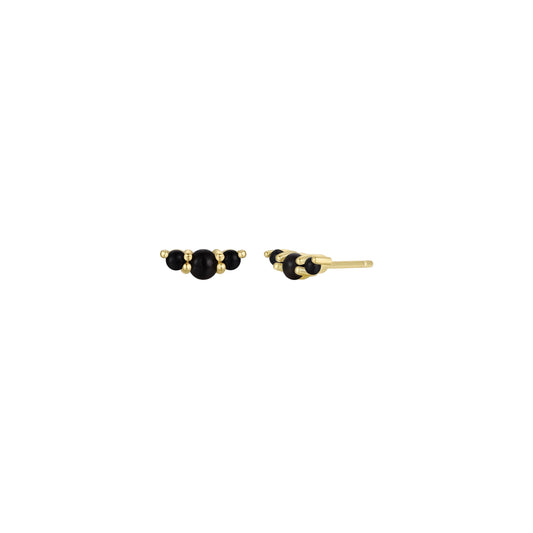 Crescent Gold Earrings - Black Tourmaline