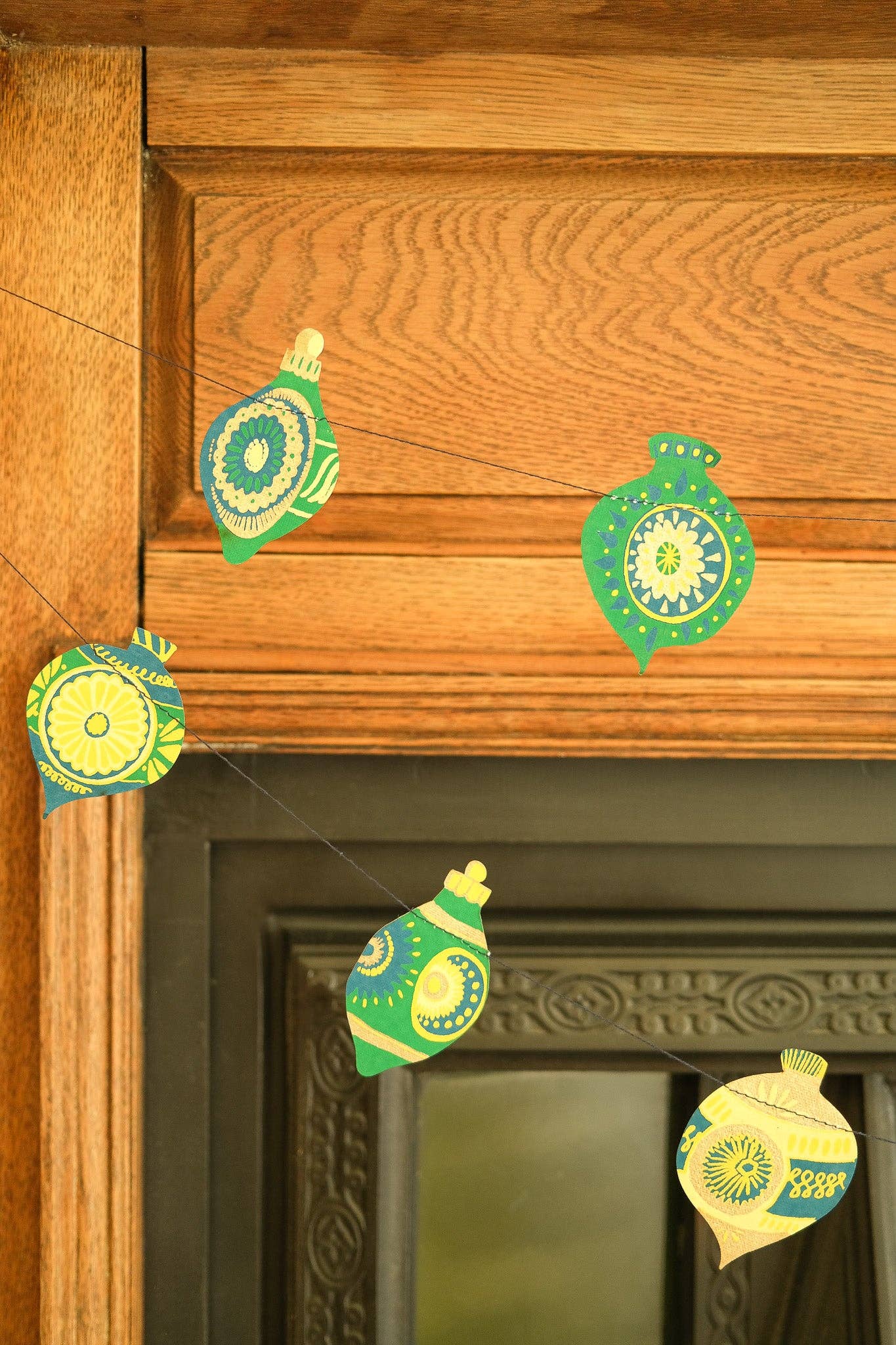 Christmas Ornaments Sewn Garland - Screen Printed by Hand