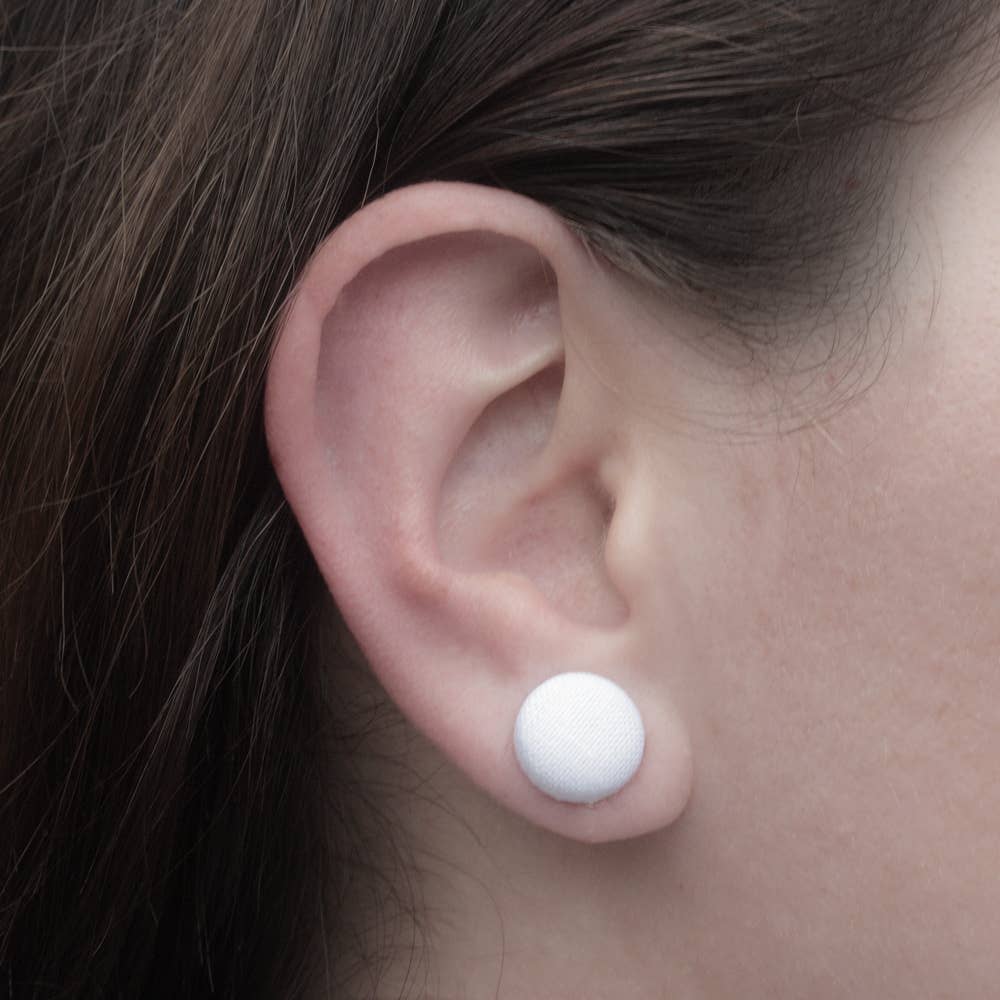Tiny Navy Bikes Fabric Button Earrings
