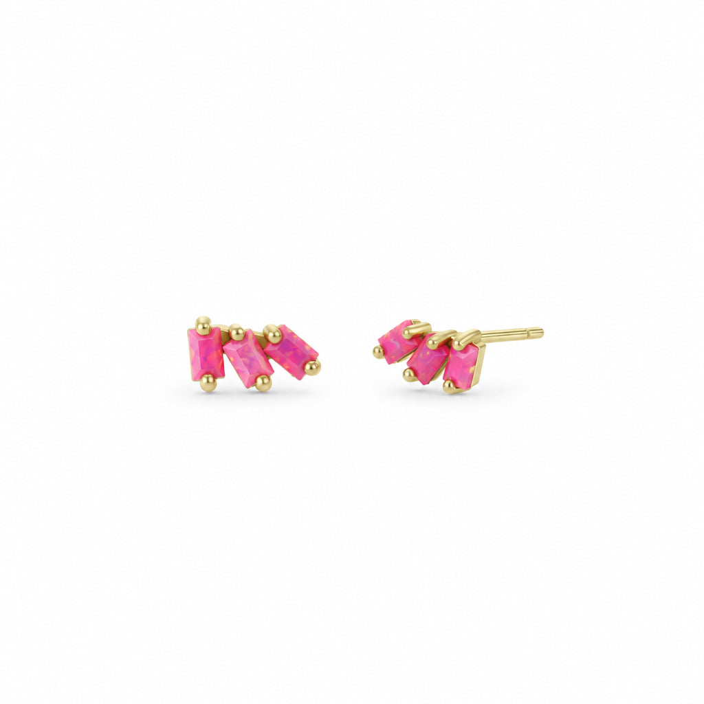 Pink Opal Offset Trio Studs - JaxKelly