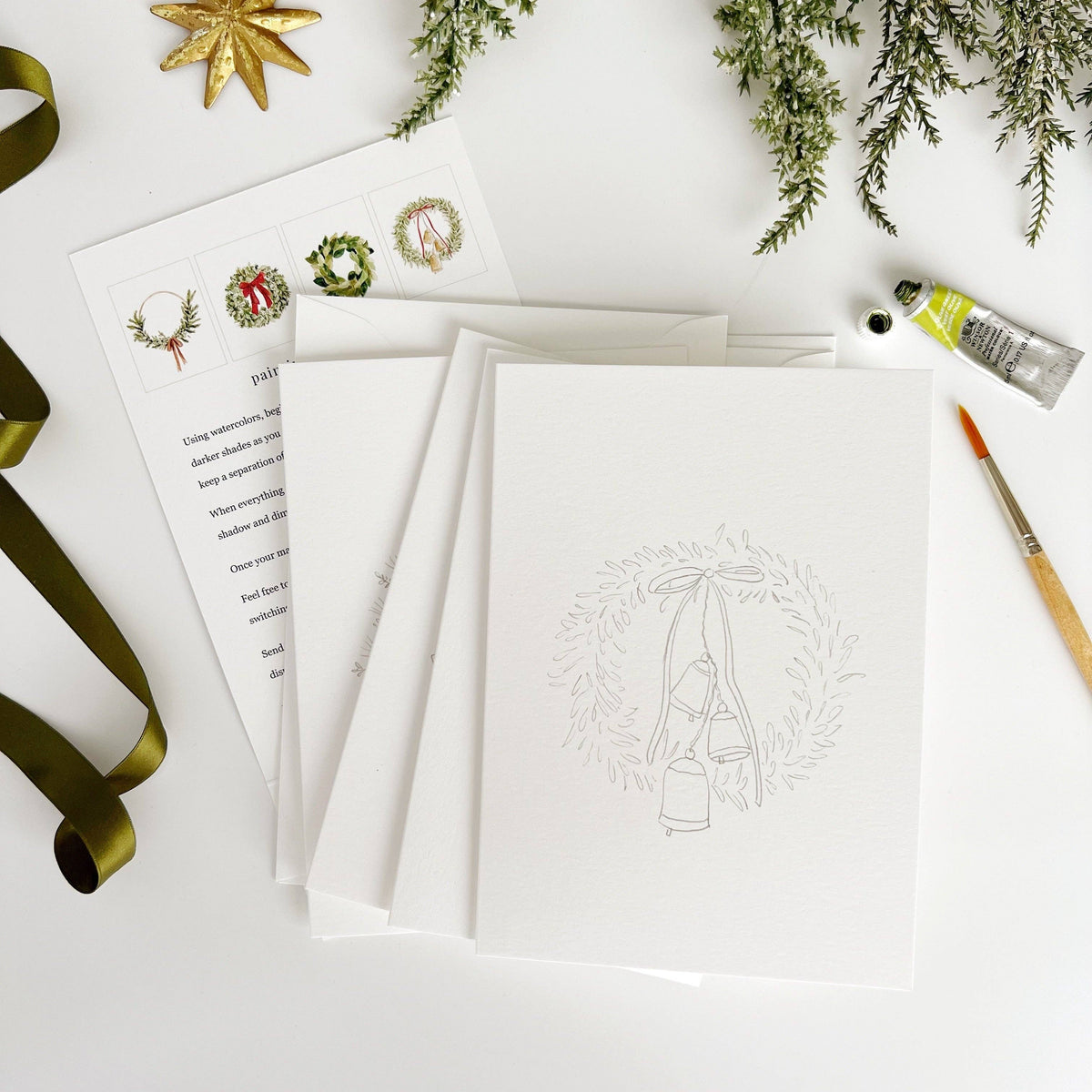 Christmas Wreaths Paintable Notecards - emily lex studio