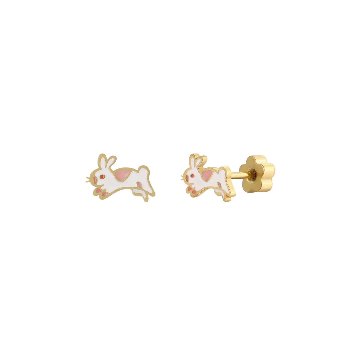 Enamel Flat Back Kids Earrings - Bunny - JaxKelly