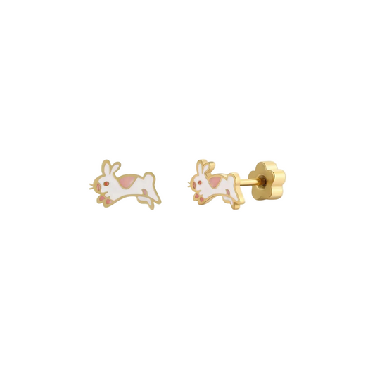 Enamel Flat Back Kids Earrings - Bunny - JaxKelly