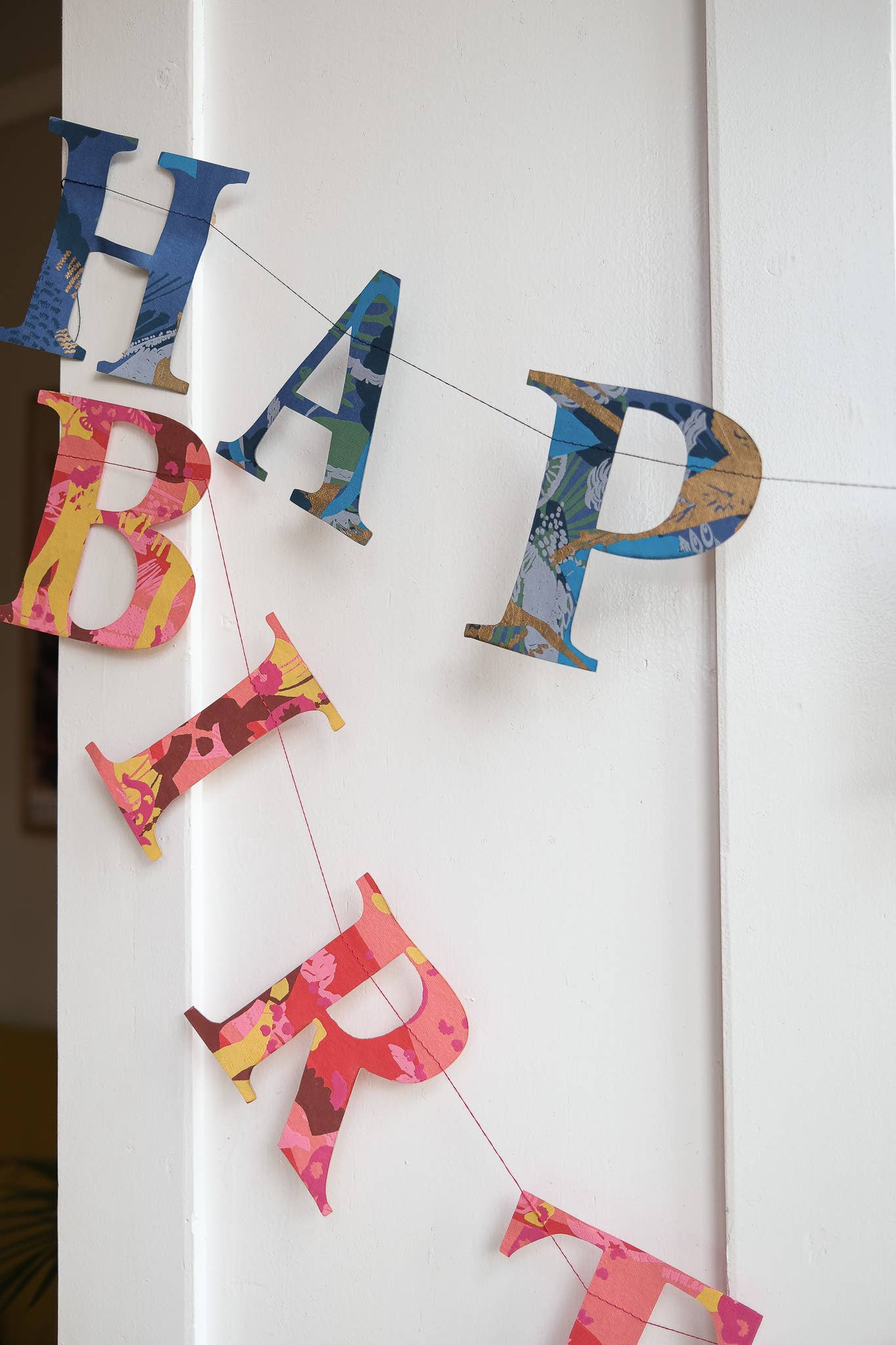Happy Birthday Garland Banner - Recycled - Hand Printed