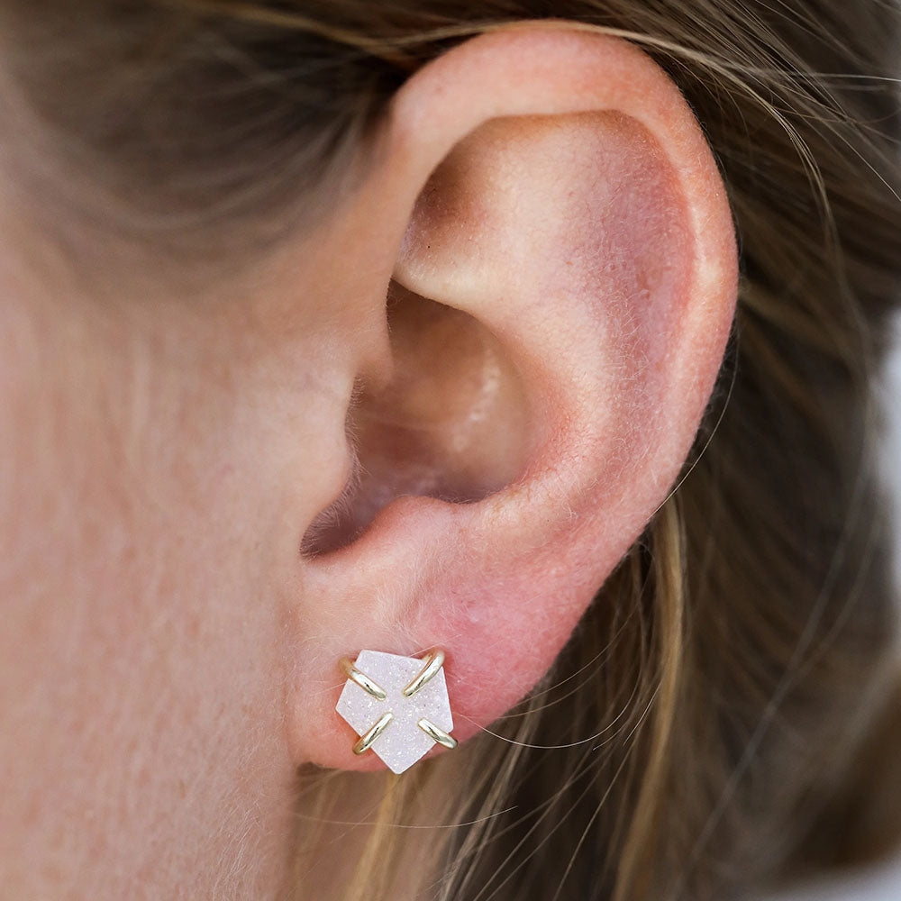 White Druzy Prong Earrings