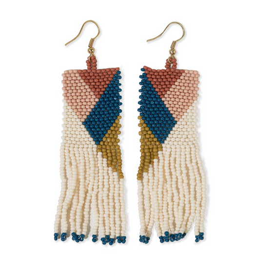 Camielle Abstract Stripe Beaded Earrings - Peacock