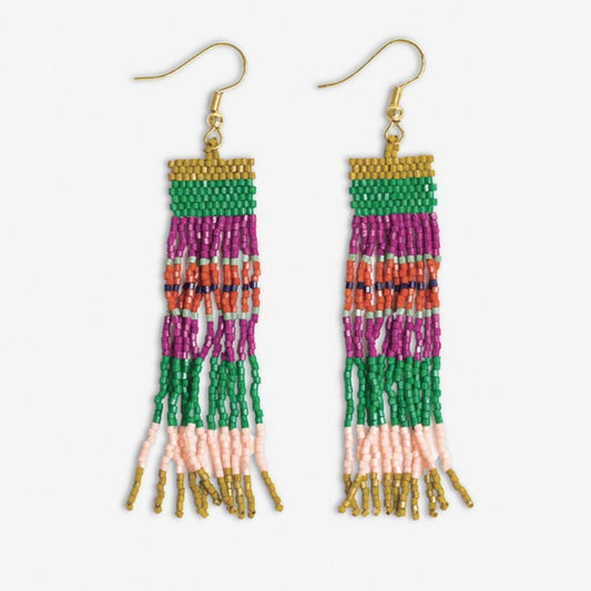 Billie Mixed Horizontal Stripes Beaded Fringe Earrings - Rio