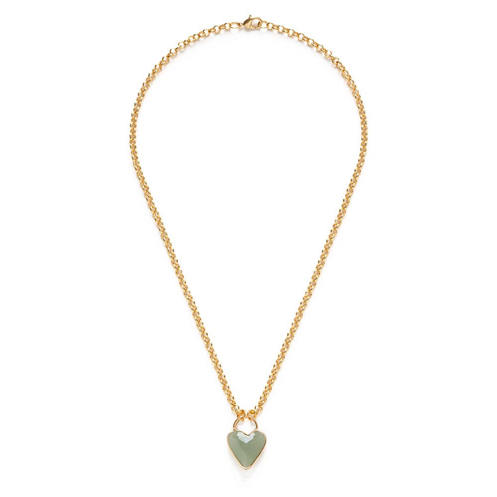 Gemstone Heart Pendant Chunky Chain - Amano Studio