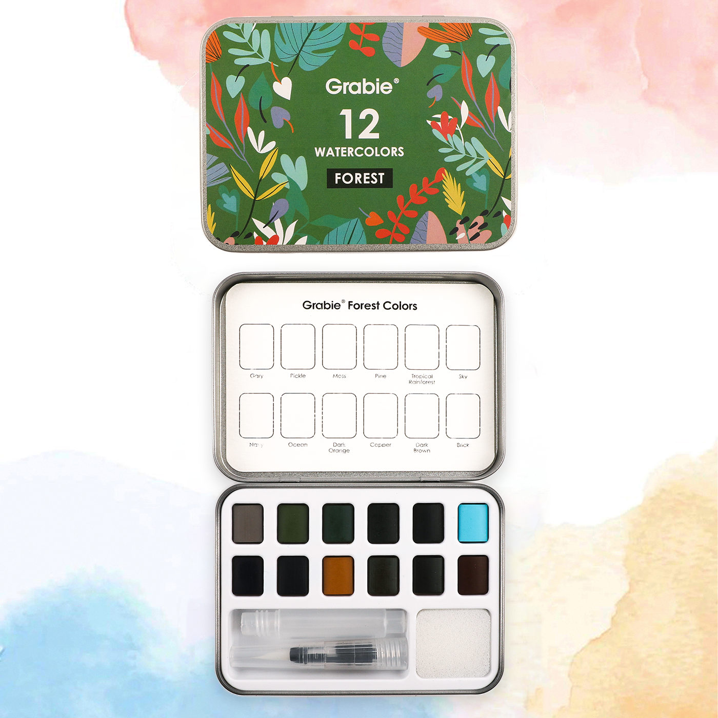 Watercolor Pocket Set Of 12 With Brush - Forest Color - Grabie