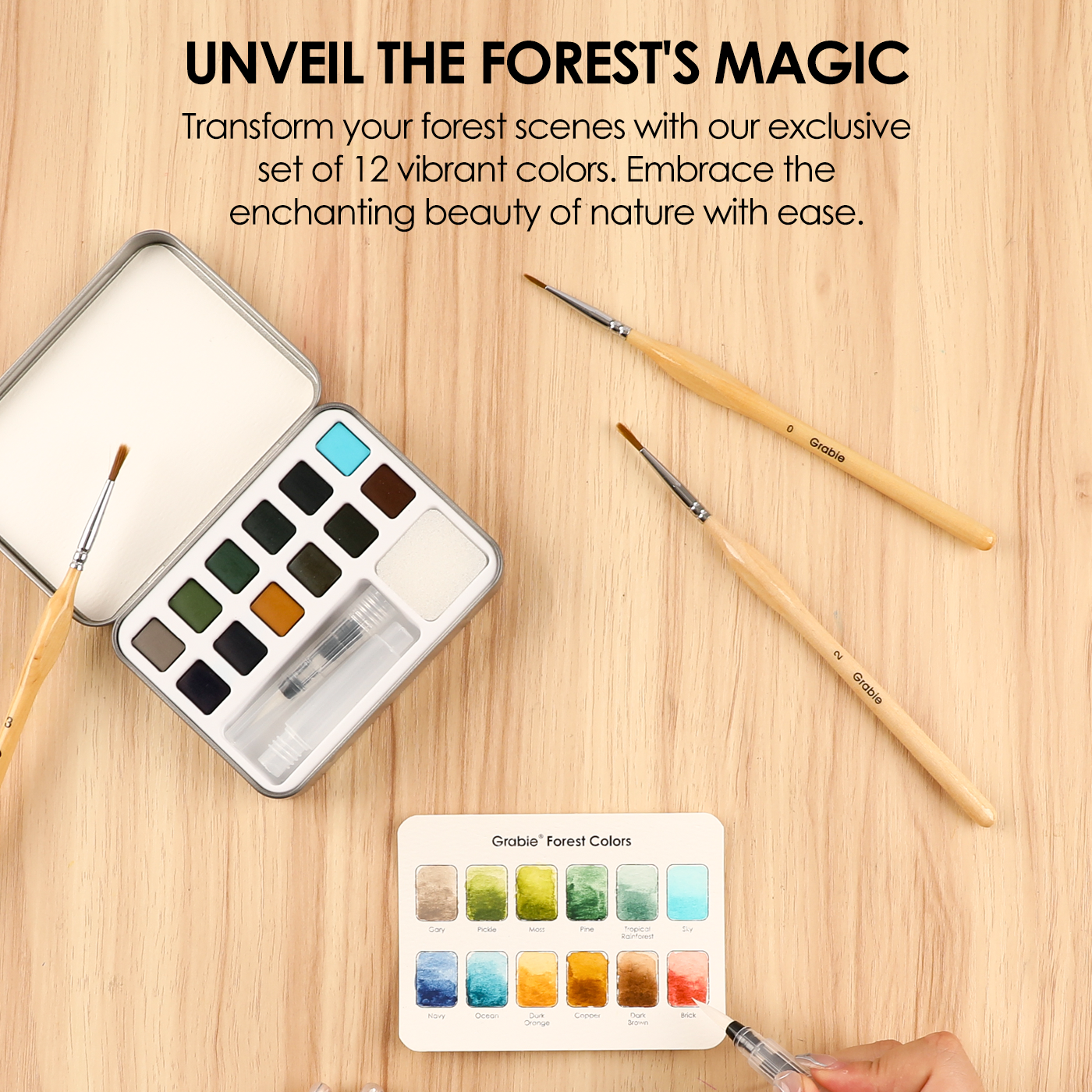 Watercolor Pocket Set Of 12 With Brush - Forest Color - Grabie