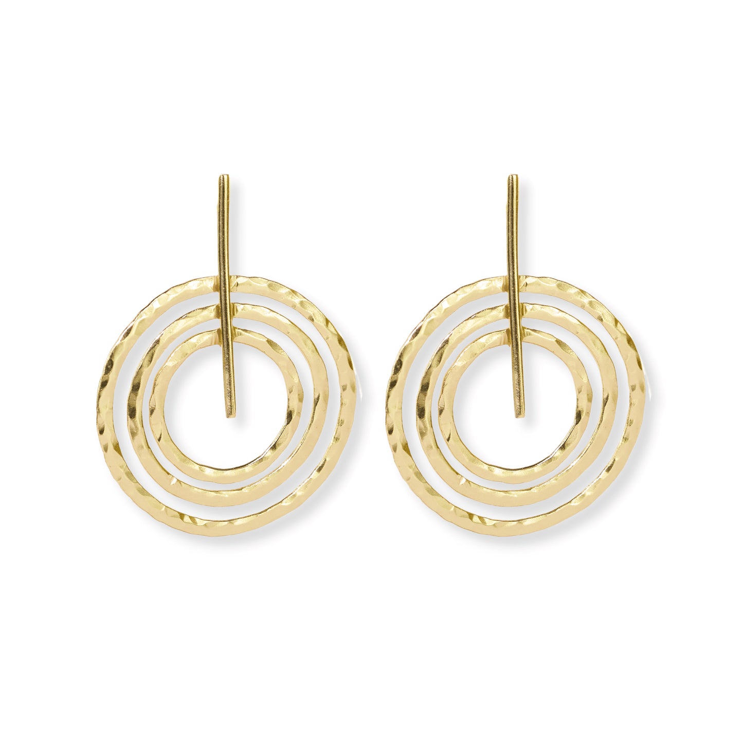 Gretchen Bar & Tripled Hammered Circles Brass Earrings