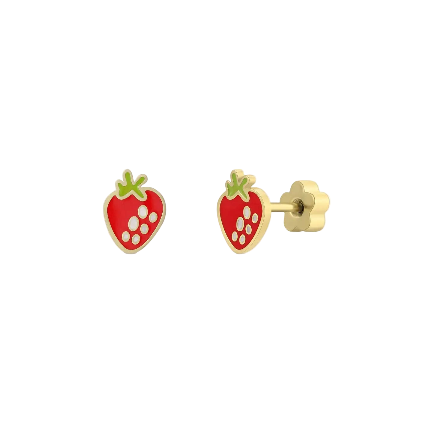 Strawberry Enamel Flat Back Kids Earrings - JaxKelly