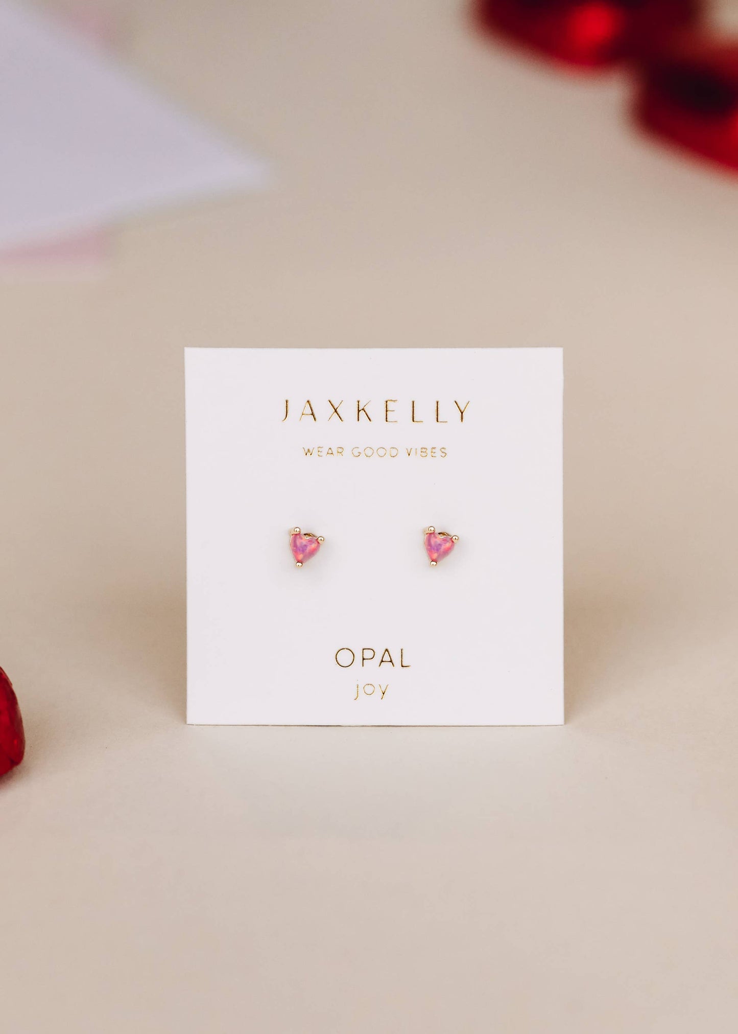 Tiny Pink Opal Heart Earrings