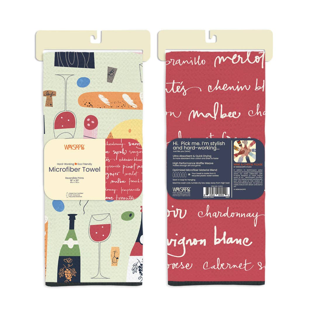 Wine & Cheese Please Microfiber Kitchen Towel