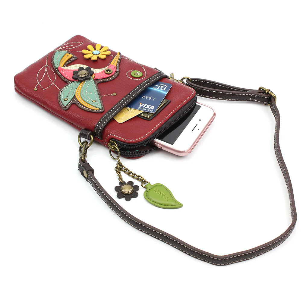 Hummingbird Leather Cellphone Crossbody Bag