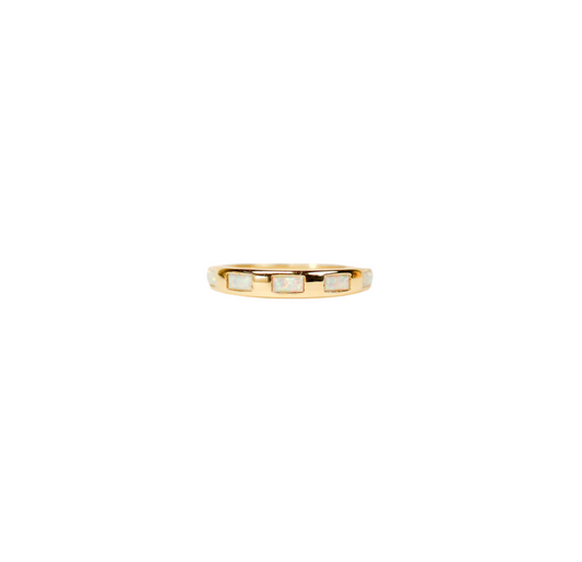 White Opal Inset Baguette Ring