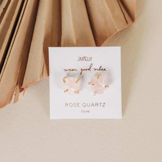 Rose Quartz Gemstone Prong Earrings