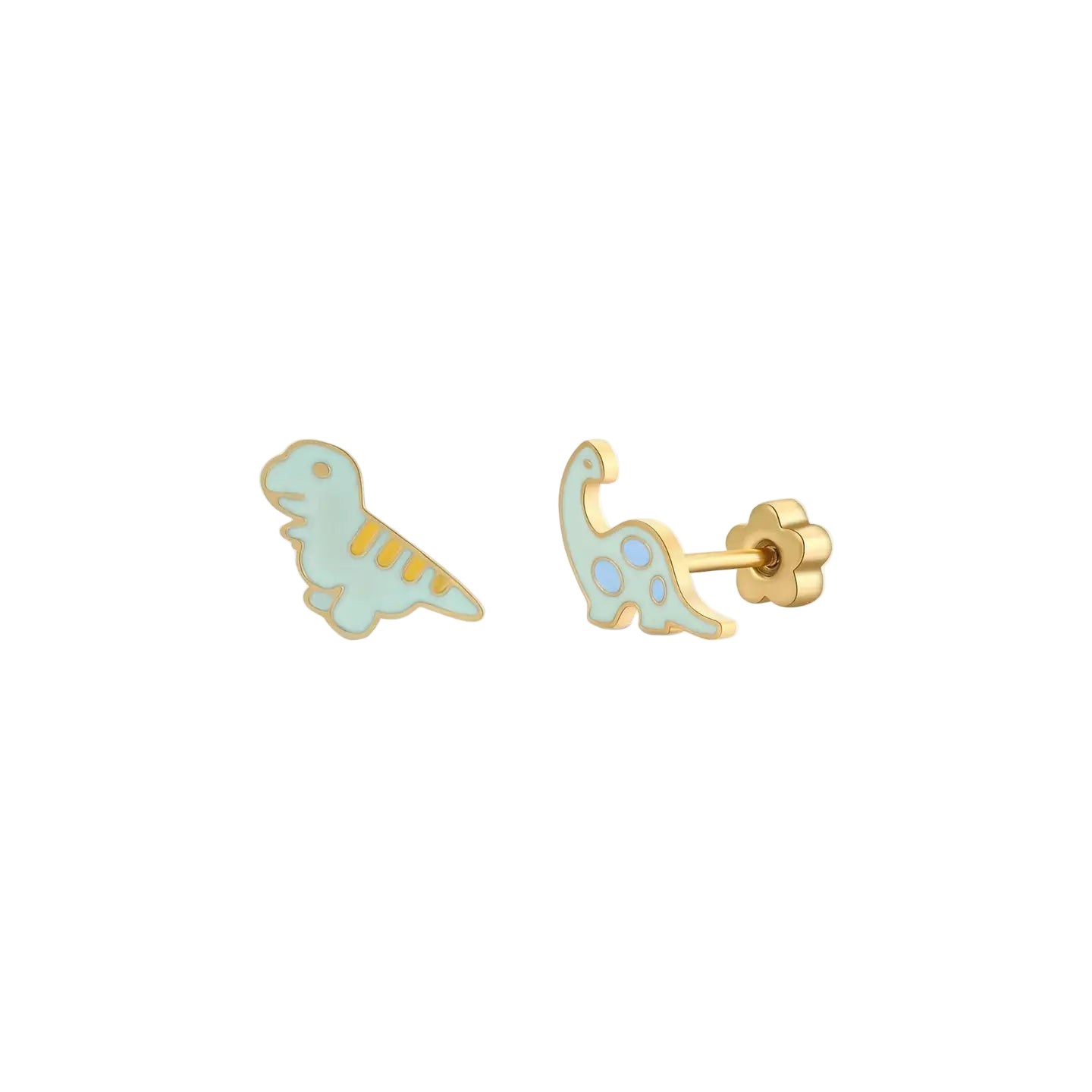 Enamel Flat Back Kids Earrings - Dinosaur - JaxKelly