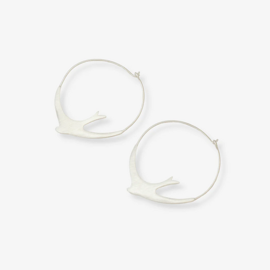 Amelia Circle Bird Hoop Silver Earrings