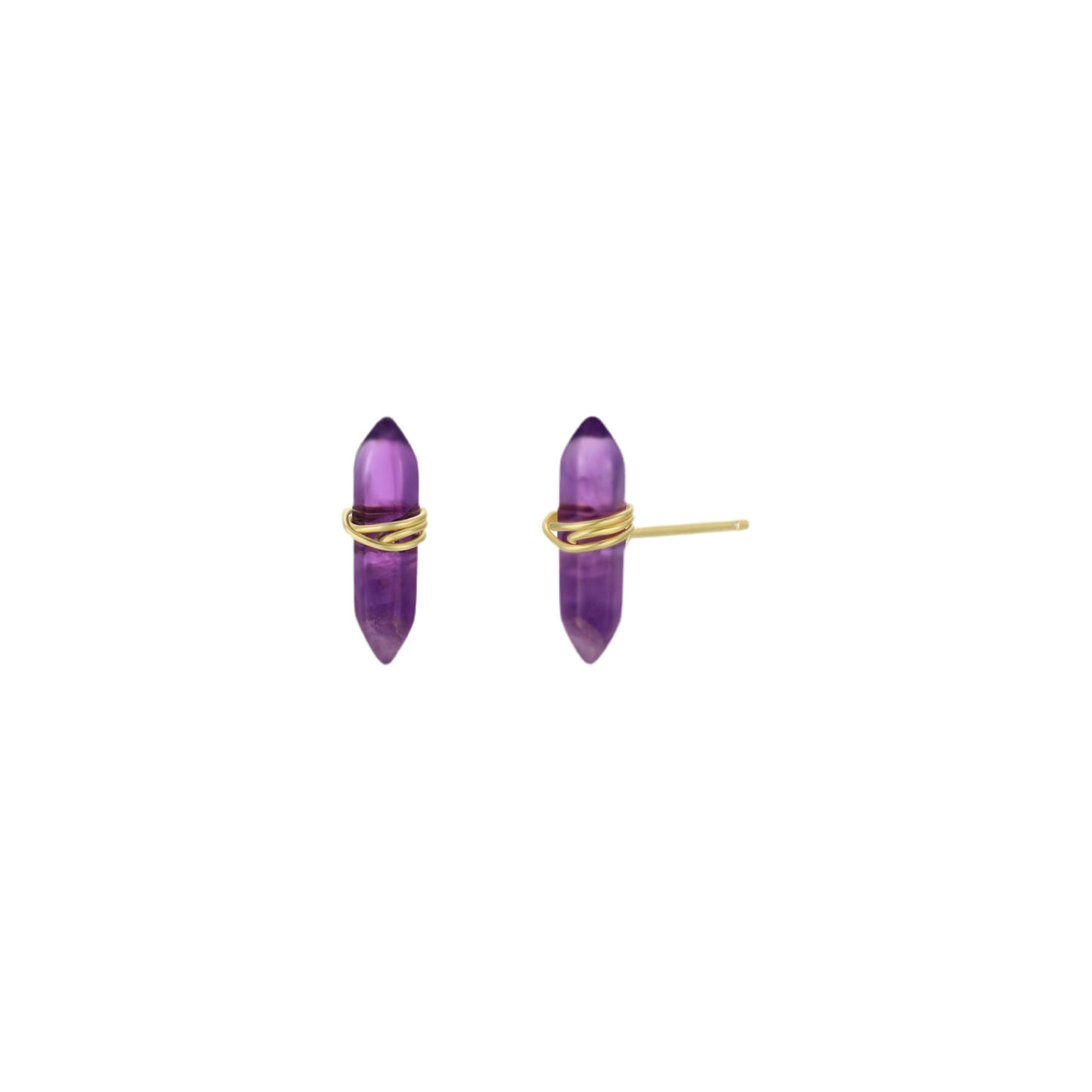 Mineral Point - Amethyst - Gold Wire Wrapped Earrings