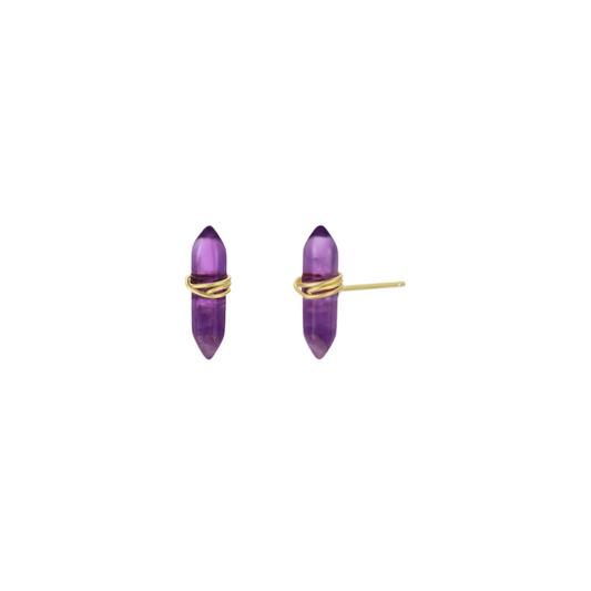 Mineral Point - Amethyst - Gold Wire Wrapped Earrings