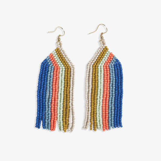 Dolly Vertical Stripe Beaded Fringe Earrings - Coastal