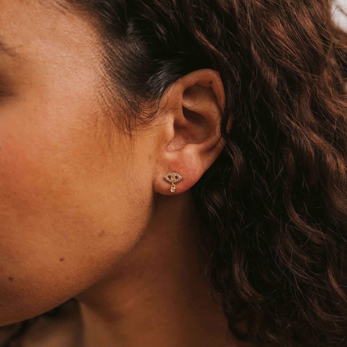 Evil Eye Drop Earrings - Rose Quartz - JaxKelly