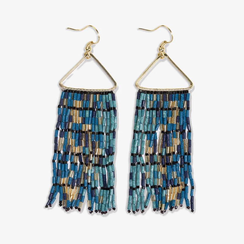 Patricia Mixed Luxe Bead Gradient Fringe Earrings - Navy