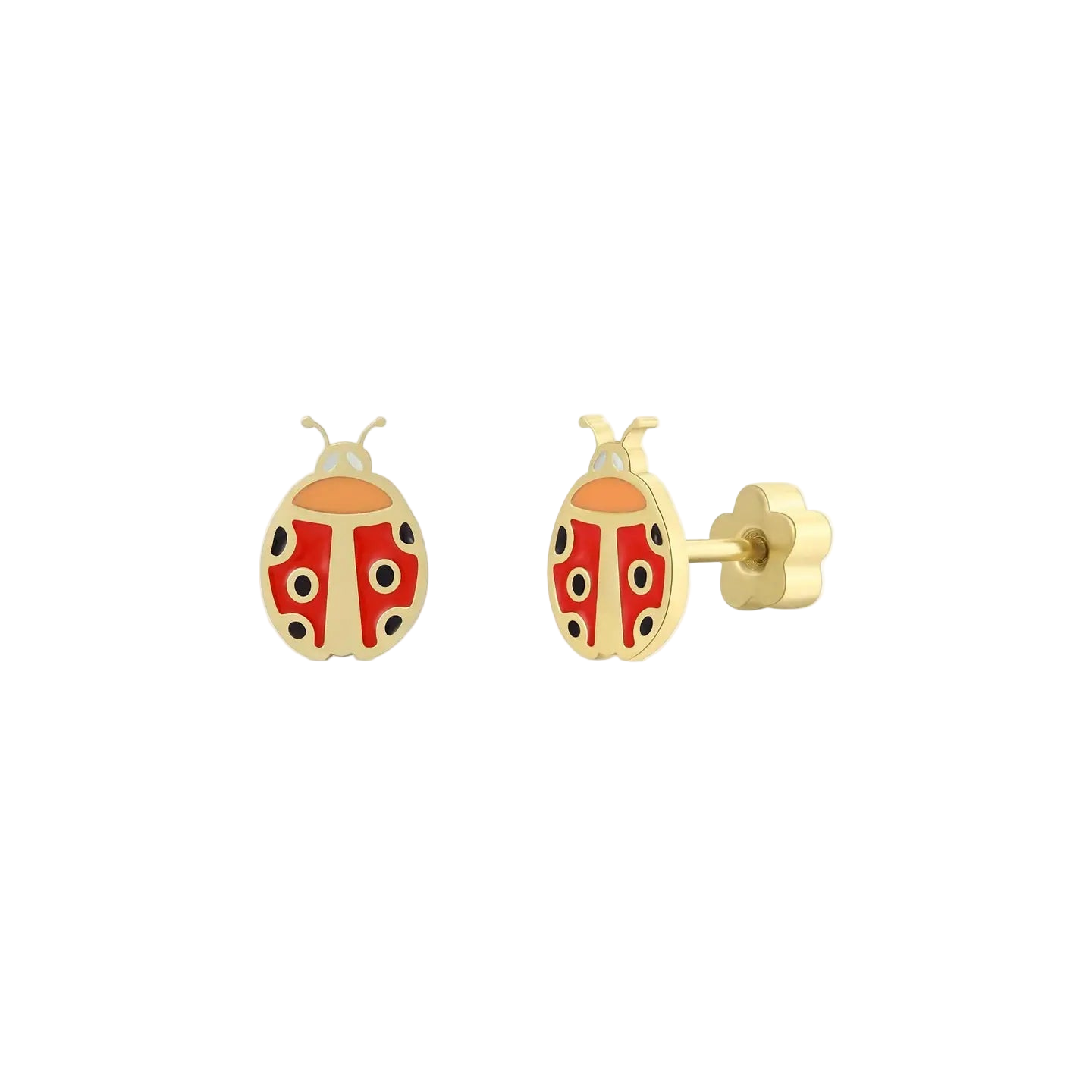 Enamel Flat Back Kids Earrings - Ladybug - JaxKelly