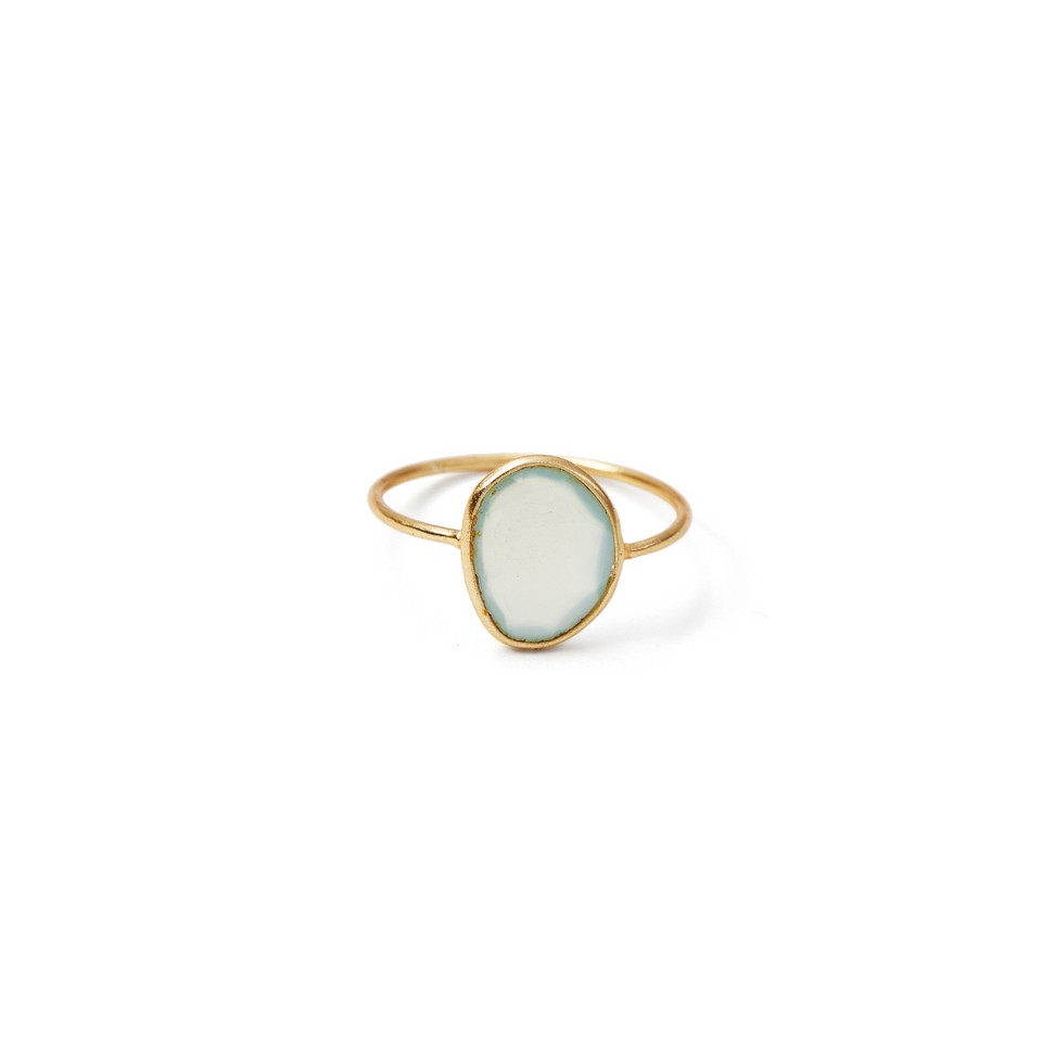 Stone Slice Ring - Aqua Chalcedony